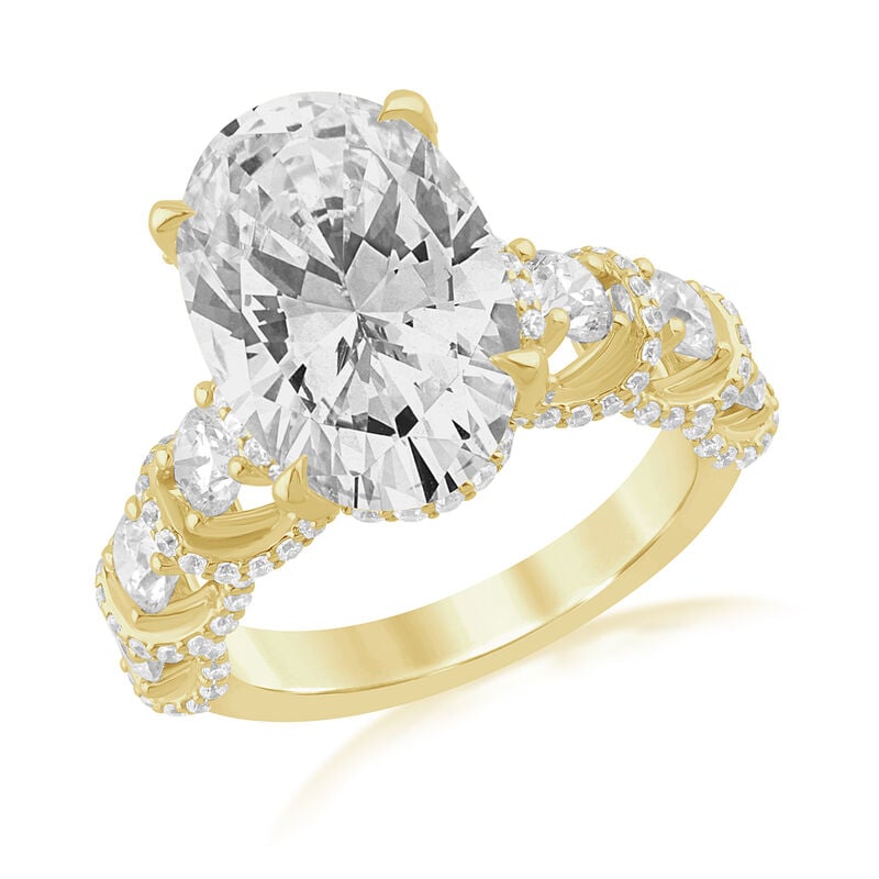 Oval Lab Grown Diamond 7 7/8ctw. Lace Cathedral Engagement Ring in 14k Yellow Gold image number null